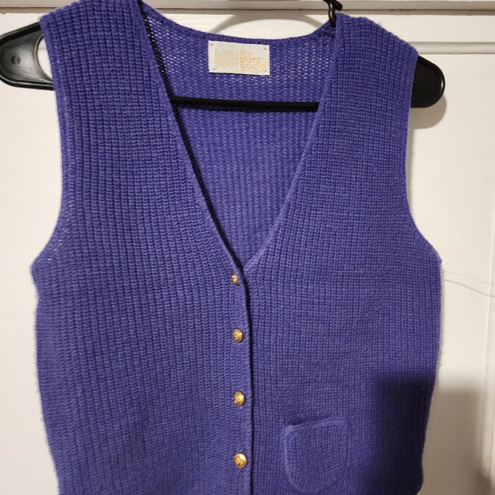Vintage 70s Elegant Purple Women's Knit Cardigan Vest